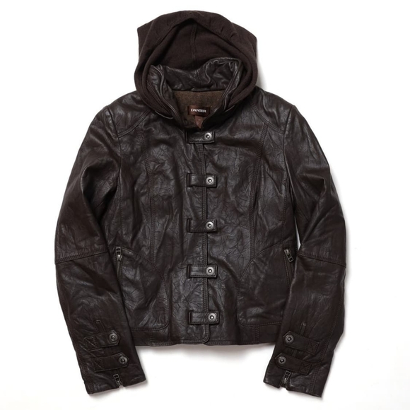 Danier Jackets & Blazers - DANIER: ✨🤎Genuine Leather Brown Jacket with Hood & Waist Cincher 🤎✨